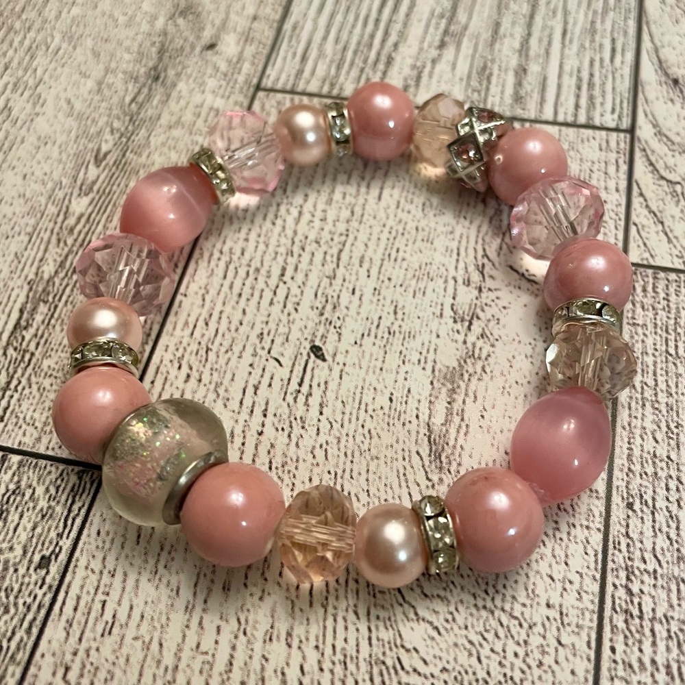 Pink and Silver Crystal Set of 2 gemstone, crystal, Gift, boxed gift, stretch - Picture 8 of 8